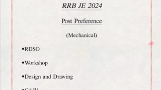 RRB JE MECHANICAL ENGINEERING Post Preference [upl. by Cherye]