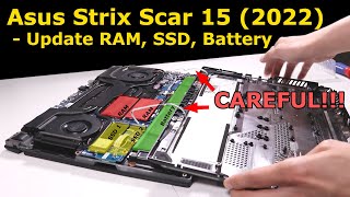 Upgrading Asus Strix Scar 15 2022  SSD RAM amp Battery [upl. by Ahsinaw]