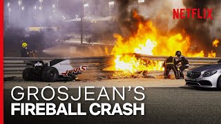 Grosjeans Insane Fireball Crash  Formula 1 Drive To Survive S3  Netflix [upl. by Airdnat]