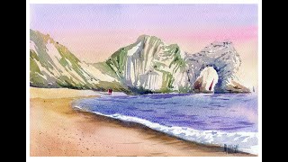 Lulworth Cove watercolour tutorial by Mike Jackson [upl. by Ahsaetal]