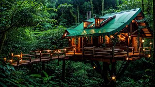 🔴Gentle Rain Sounds in Tropical Rainforests丨Cozy Tree House Atmosphere for Deep Sleep [upl. by Aihsia]