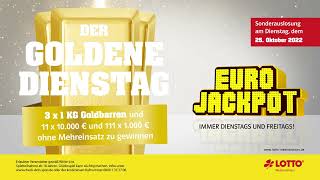 EurojackpotSonderauslosung am 25102022 Der goldene Dienstag [upl. by Atiekal148]