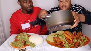 African Food Eating Competition  Fufu and okra stew with goat meat [upl. by Seraphine935]