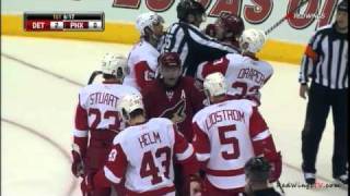 Nicklas Lidstrom gets hit by Taylor Pyatt 041811 [upl. by Ahseuqal209]