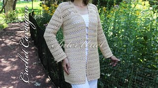 Long cardigan with sleeves – jacket crochet pattern [upl. by Analak]