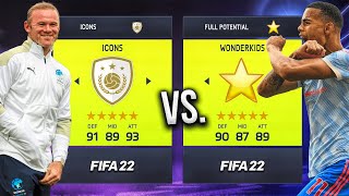 ICONS vs Wonderkids at FULL POTENTIAL in FIFA 22 💥 [upl. by Fayre]