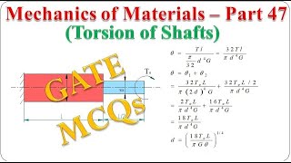 Mechanics of Materials  Part 47 Solutions to GATE MCQs on Torsion of shafts  BME301 [upl. by Doughman581]