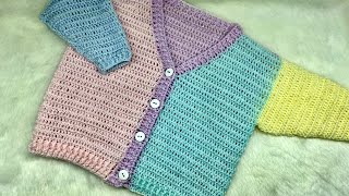 SUÉTER COLÓRIDO A CROCHET 🌈 suéter cuello V a crochet☁️🌸☁️ chompa para bebé 🍧 [upl. by Eirok832]