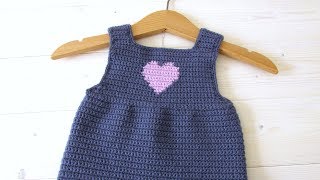 How to crochet a simple heart baby pinafore  dress [upl. by Elorak850]