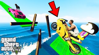 FRANKLIN TRIED IMPOSSIBLE FLYING WOODEN LOG PARKOUR RAMP CHALLENGE GTA 5  SHINCHAN and CHOP [upl. by Perceval]