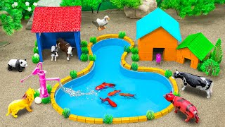 40 Minutes DIY Farm Diorama with house for cow barn  mini hand pump supply water for animals [upl. by Latnahc]