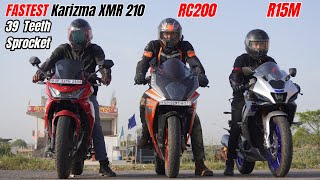 Karizma XMR 210 vs KTM RC200 vs Yamaha R15M Drag Race [upl. by Annoerb810]