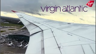 INCREDIBLE WINGFLEX  Virgin Atlantic 7879 Gloomy LondonHeathrow Departure  GVCRU [upl. by Enetsuj]