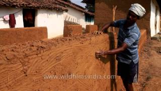 Mud house making at Gond tribal village in Narna Madhya Pradesh [upl. by Kramal324]