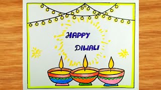 Diwali Special Drawing  How to Draw Happy Diwali poster Easy step by step  happy Diwali Card [upl. by Basile]