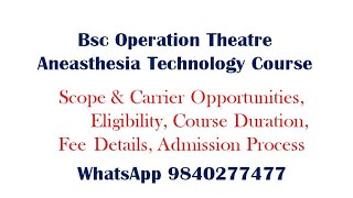 Bsc Operation Theatre Anaesthesia Technology  Technician Course Details Tamil [upl. by Asatan]