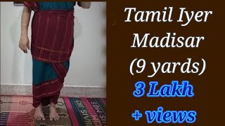 Tamil iyer madisar saree draping9 yards saree drapingமடிசார் புடவை கட்டும் முறைHow to tie 9 yards [upl. by Aihseyk780]