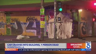 Car crashed into building in LAs Fashion District driver discovered with gunshot wound [upl. by Buffum106]