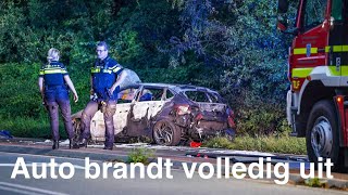 Auto brandt uit bij ongeluk grensovergang bij Ter Apel Duitse brandweer assisteert [upl. by Adlar225]