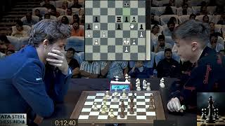 Two world champions rapid chess behind the board Magnus Carlsen v Daniil Dubov  Tata Steel Chess [upl. by Boucher]