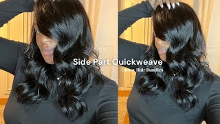 HOW TO Quick Weave Side Part W Leave Out ft Glossy Hair Bundles  Beginner Friendly [upl. by Huskey133]