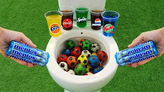 Football VS Popular Sodas  Fruko Coca Cola Pepsi Fanta Sprite and Mentos in the toilet [upl. by Aicrop]