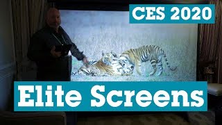 CES 2020 Elite Screens MT106UHD5 manual tabtension projector screen  Crutchfield [upl. by Saimerej]