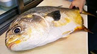 Japanese Street Food  GIANT GOLDEN POMFRET Butterfish Sashimi Okinawa Seafood Japan [upl. by Aihsatal]