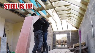 Hipped roof extended and installing the cranked steel beam Self Build Extension Part 7 [upl. by Leunas]