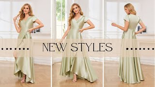 POMUYOO  Stylish ALine Short Sleeves Wrap Satin Occasion Dresses [upl. by Irvine111]