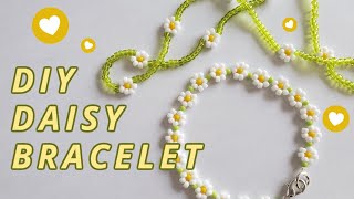 How to make a DAISY CHAIN flower bracelet  Easy beaded 90s jewelry DIY [upl. by Sidon]