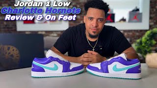 Jordan 1 Low Charlotte Hornets  Review amp On Feet “Psychic Purple” [upl. by Nireves]