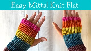 Easy Fingerless Mitts Flat Knitting on Straight Needles  Beginner Knitting [upl. by Erdnoid]