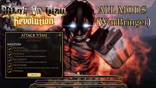 🔴 WARBRINGER GRIND ALL MODS ABBERANT 5K SUB THANKS  Attack on Titan Revolution [upl. by Purvis]