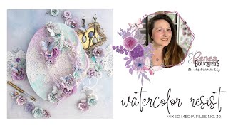 Watercolor Resist Technique  Mixed Media Tutorial  Reneabouquets Butterflies Chipboard Pearls [upl. by Prudence]