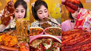 Chinese food mukbang  eating a lot of Chinese food  Spicy noodles and Snack mukbang [upl. by Aneen]