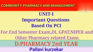 Important question  Community Pharmacy and Management  DPharmacy 2nd year Chapter 1 [upl. by Aidiruy178]