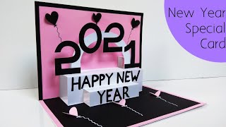 Happy new year card 2021  how to make new year greeting card  new year card making handmade easy [upl. by Kenway]