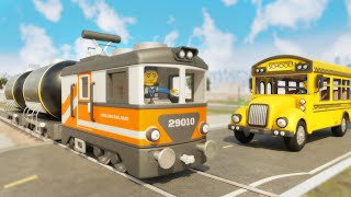 Lego School Bus Cartoon  Train Rescue  Choo choo train kids videos [upl. by Shandeigh]