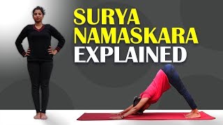 Surya Namaskara  Yoga Warmup Routine  Sun Salutation  Step by step Explained [upl. by Natalee]