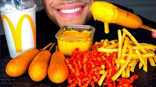 ASMR McDonalds Corn Dogs and Cheese Fries Hot Cheetos Oreo McFlurry Mukbang Jerry Eating No Talking [upl. by Nwahsek]