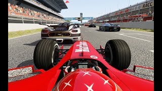 Racing Onboard Ferrari F1 F2004 vs Super Cars at BarcelonaCatalunya [upl. by Katsuyama]