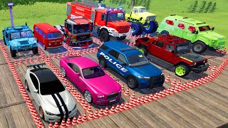 TRANSPORTING CAR GAME CAR BALLS GAME AMBULANCE POLICE CAR FIRE AND MONSTER TRUCK OF COLORSFS22 [upl. by Nevet]