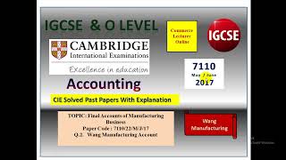 Final Accounts of Manufacturing Business 711022MJ17msWang Manufacturing Account CIEIGCSE [upl. by Summer]