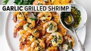 BEST GRILLED SHRIMP RECIPE  garlic grilled shrimp skewers  easy [upl. by Akeenahs829]