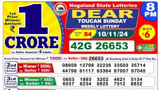 Lottery Result Today 8pm 10112024  Official  Nagaland Lottery [upl. by Epillihp]