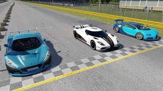 Koenigseg Agera R vs Rimac Nevera vs Bugatti Chiron at Monza Full Course [upl. by Danais]