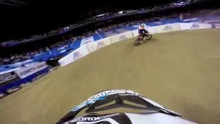 GoPro HD Ben Lamay VS Travis Sewell Head to Head Race 2016 AMSOIL Arenacross Greensboro NC [upl. by Aninay]