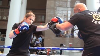 KATIE TAYLOR SHOWS OFF HER SPEED AND ACCURACY DURING HER OPEN WORKOUT IN NYC  JOSHUA VS RUIZ [upl. by Begga485]