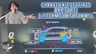 How to change unit settings in MG HS TPMS from bar to psi L100km to mpg farhenheit to celcius [upl. by Llerdnek58]